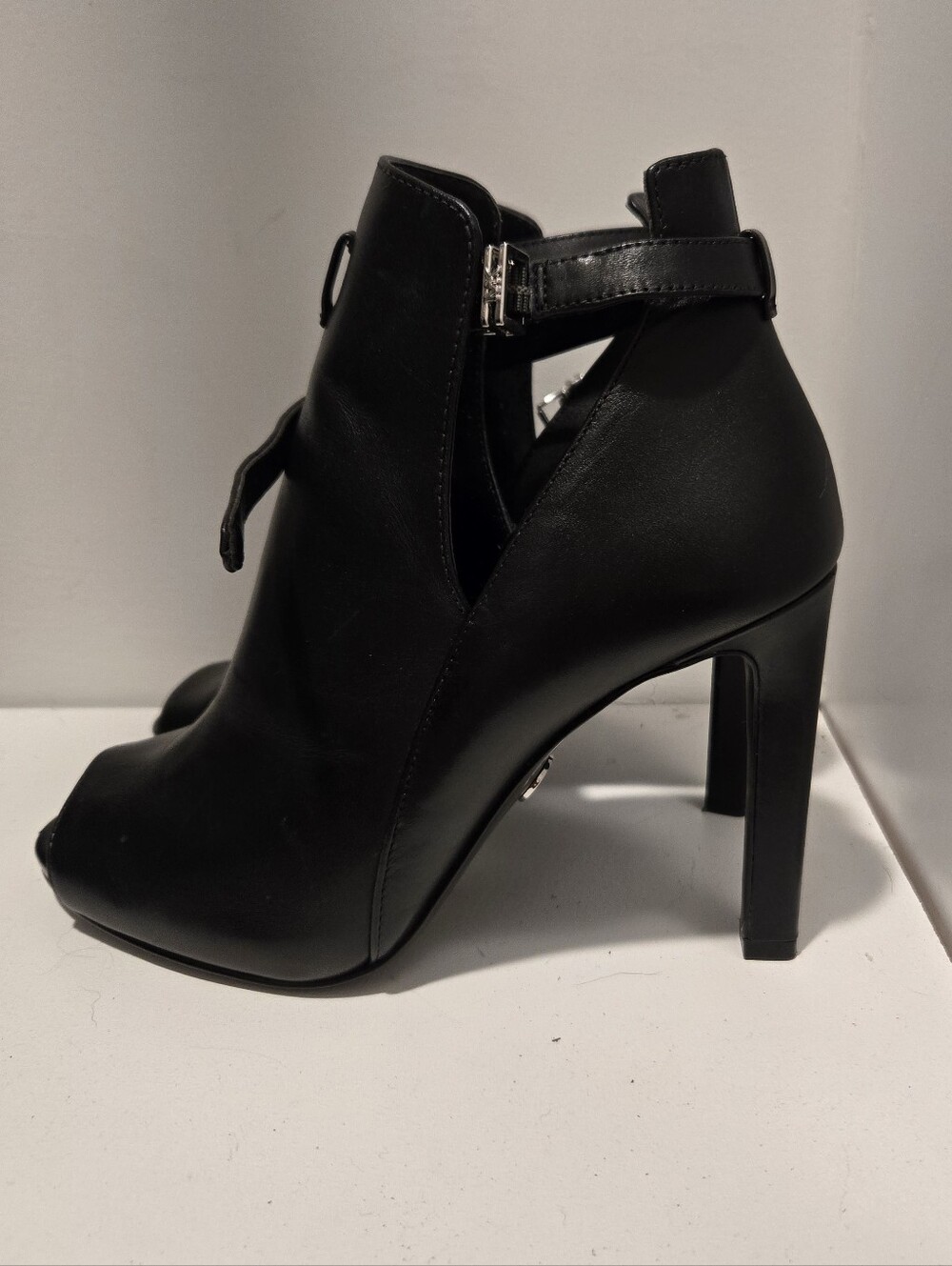 Michael Kors Black Leather Peep-Toe High Heel Booties